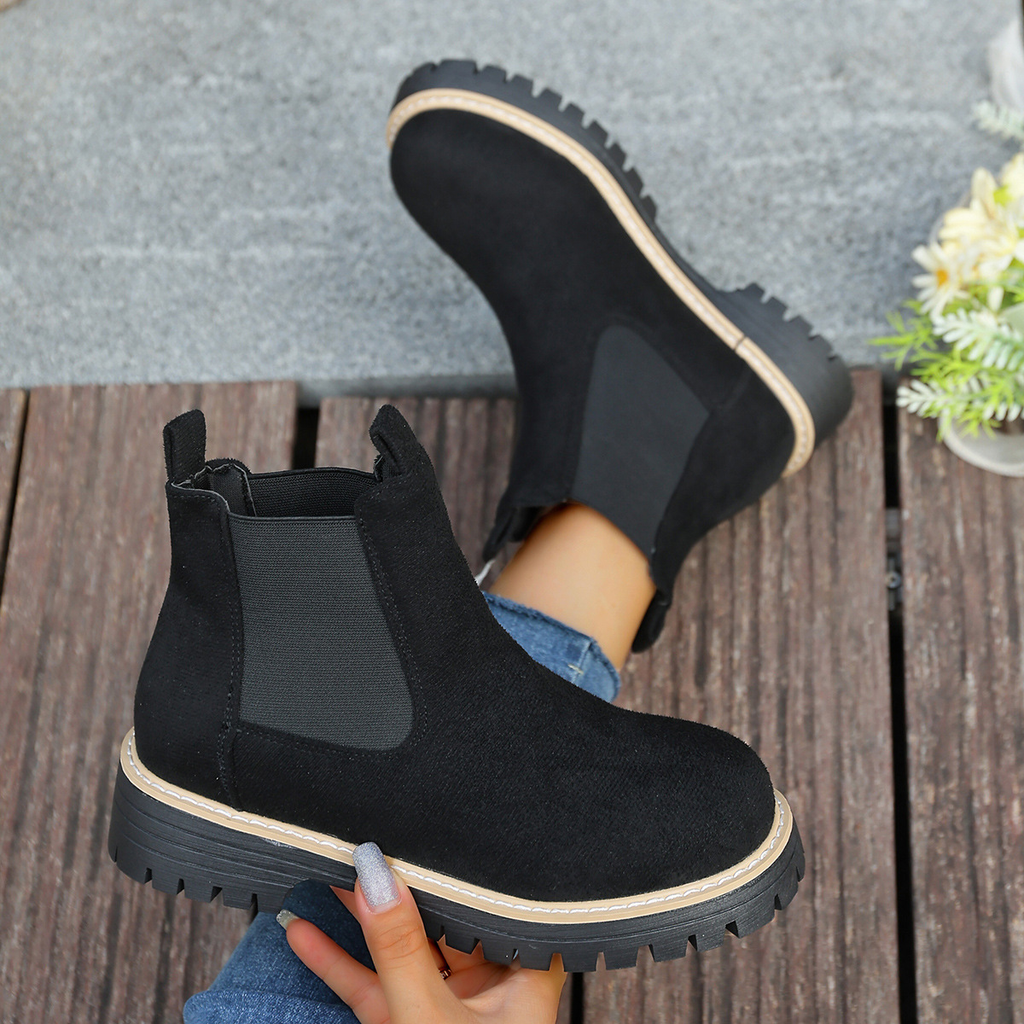 Sarah Express Women's Round Toe Square Heel Slip-On Boots Black