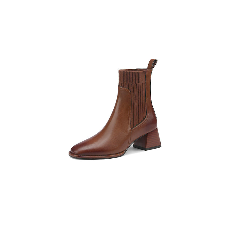 Sarah Express Vintage Square Toe Chunky Heel Ankle Boots