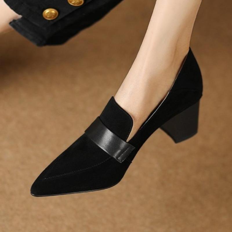 Sarah Express Pointed-Toe Chunky Heel Suede Loafers