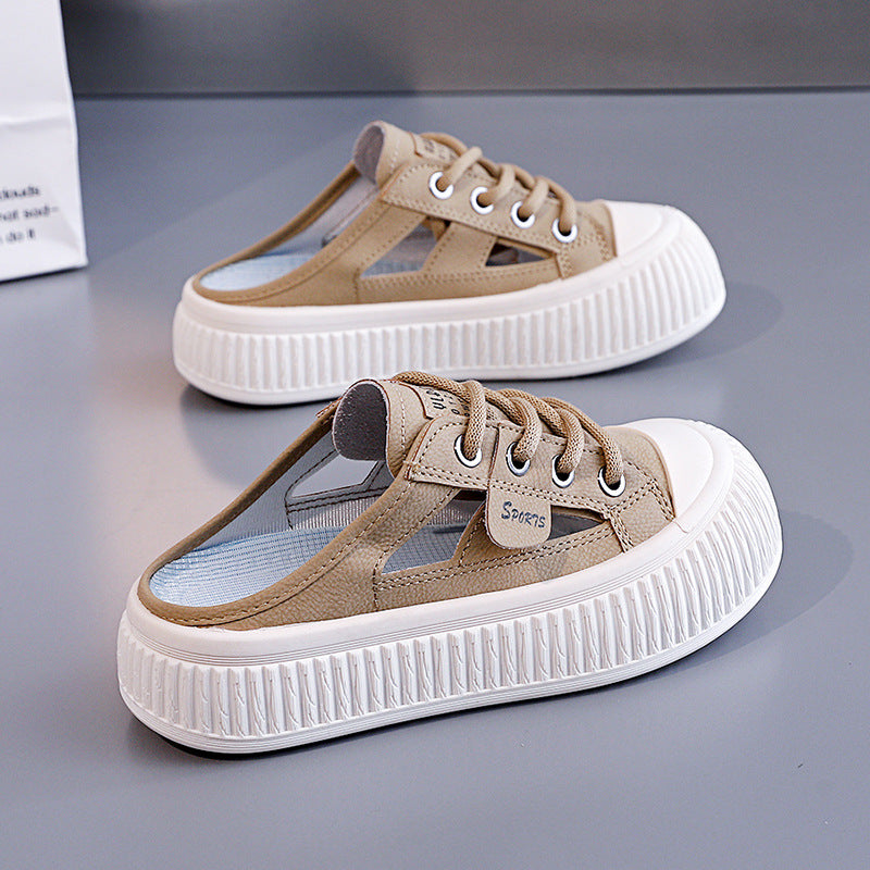 Sarah Express Women's Breathable Cutout Platform Slide Sneakers Khaki