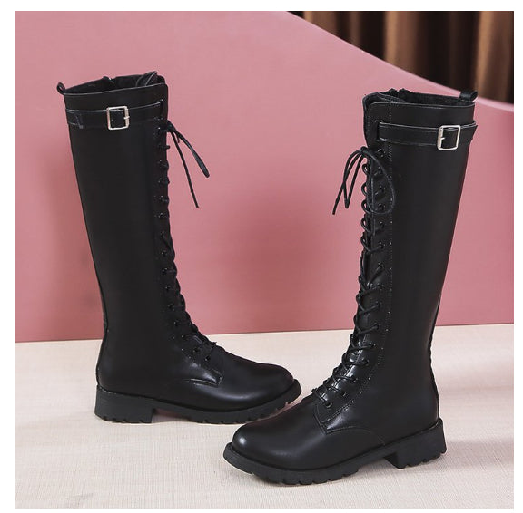 Sarah Express Women's Lace-Up Mid Heel Combat Boots