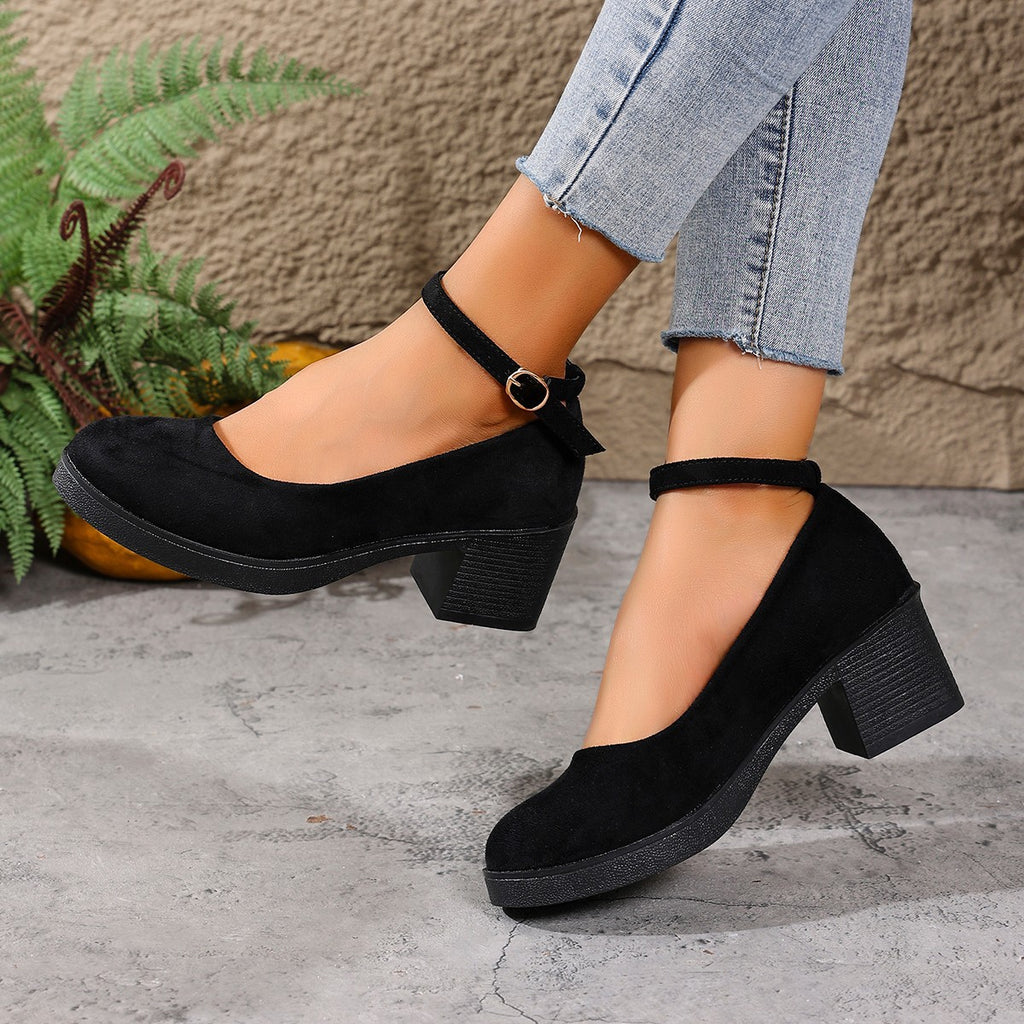 Sarah Express Chunky Heel Suede Mary Jane Pumps