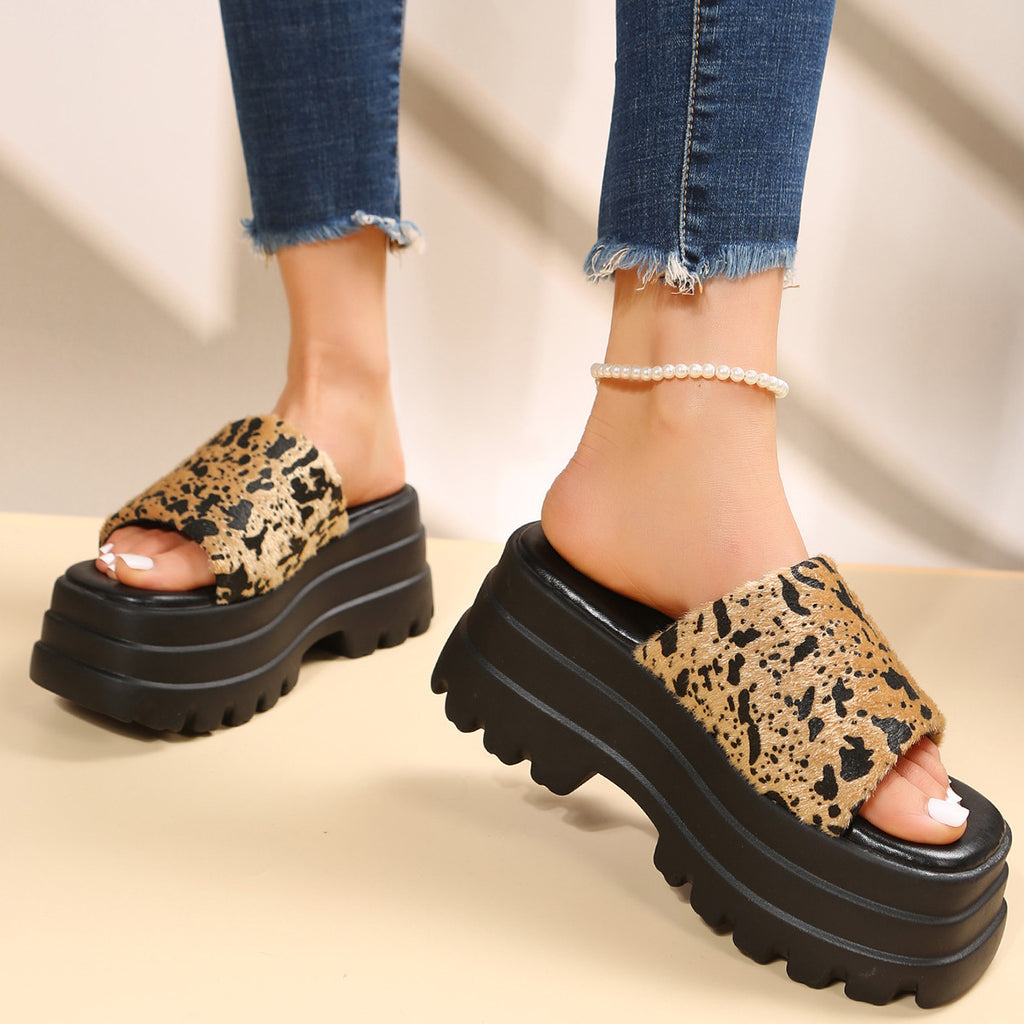 Sarah Express Platform Slide Sandals with Square Toe