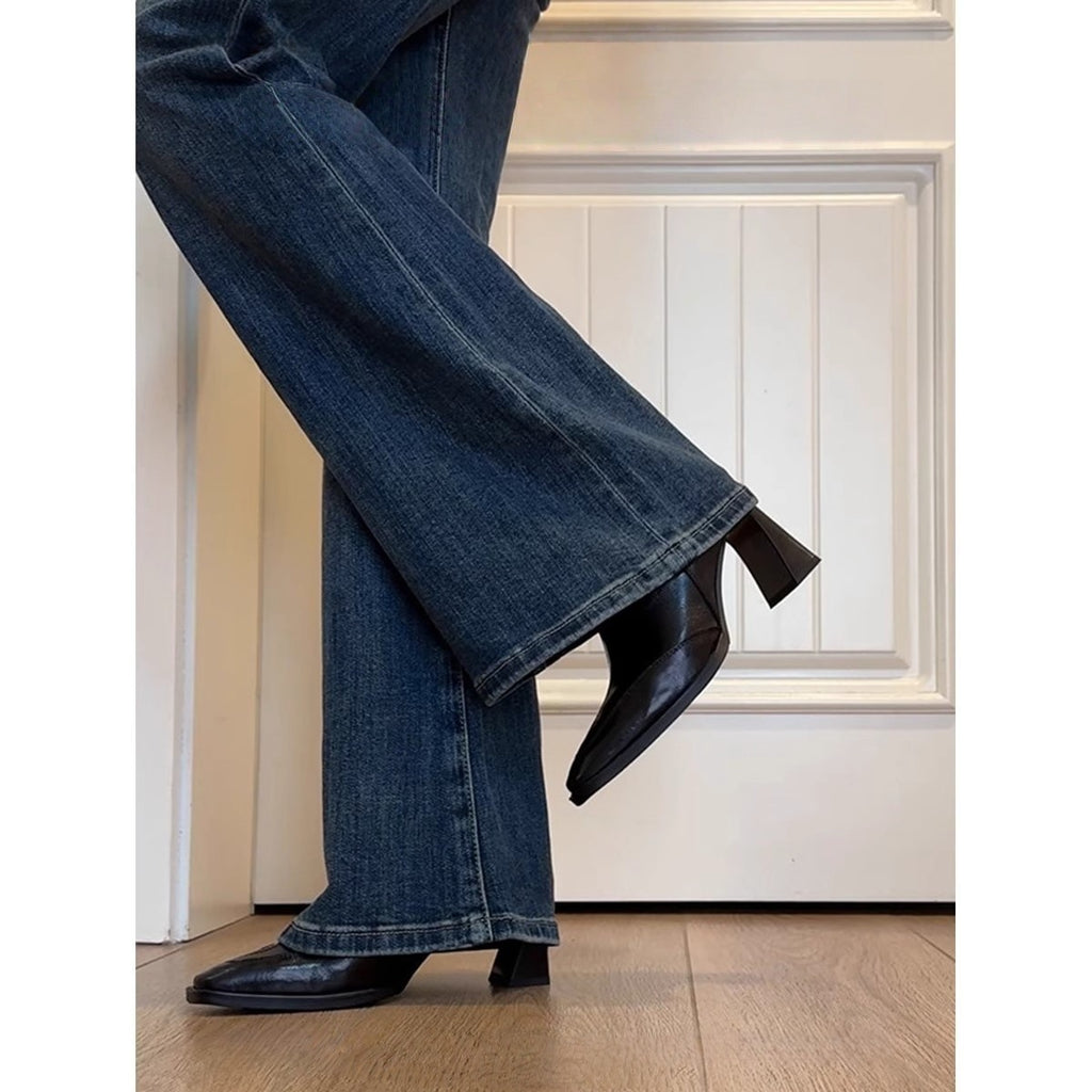 Sarah Express Women's Square Toe Chunky Heel Boots