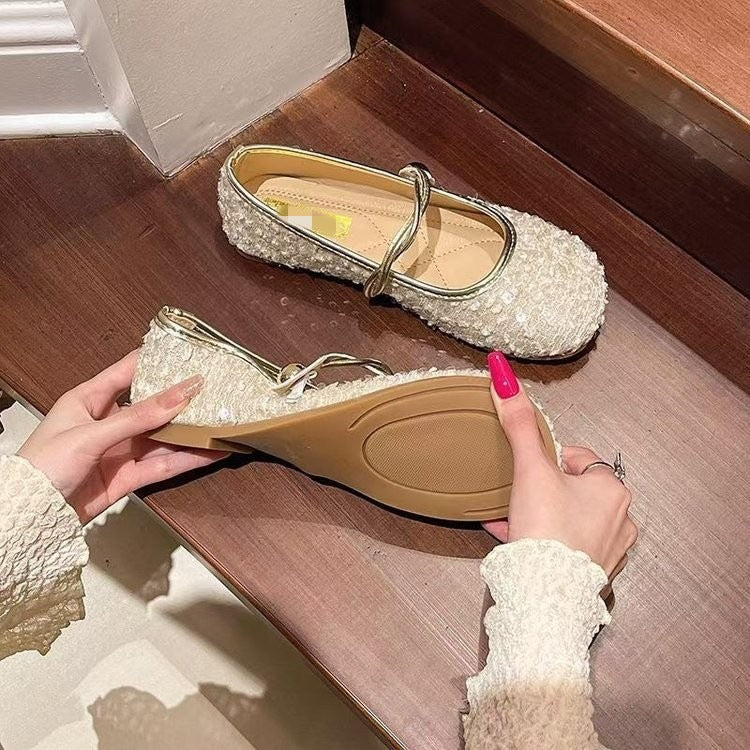 Sequined Mary Jane Flat Shoes – front product view