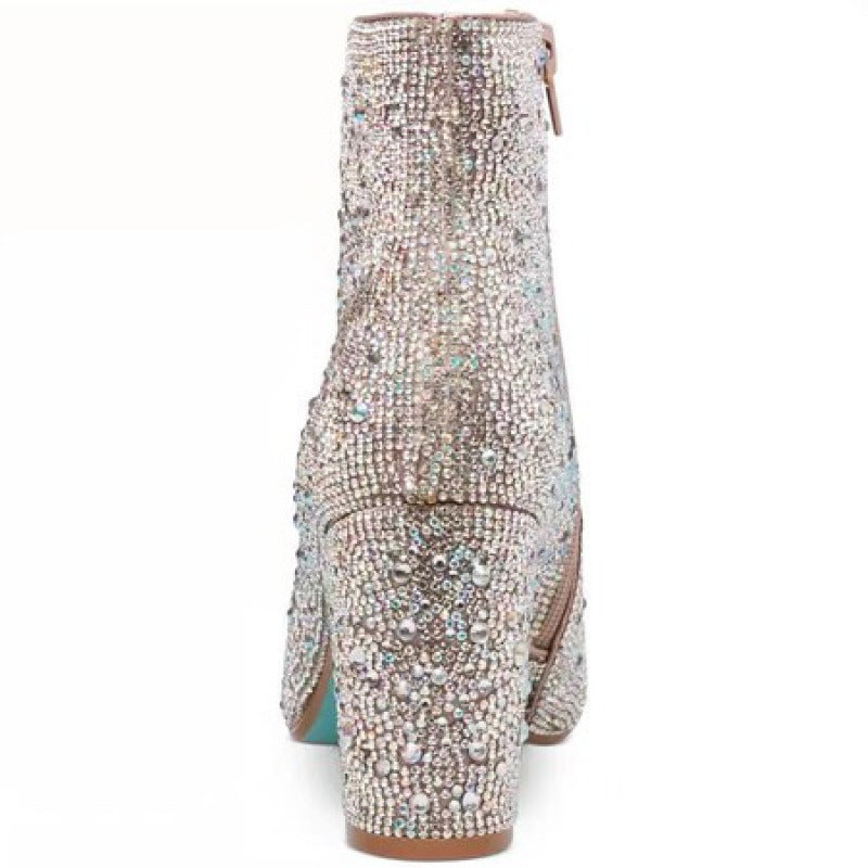 Sarah Express Rhinestone Embellished Suede Ankle Boots