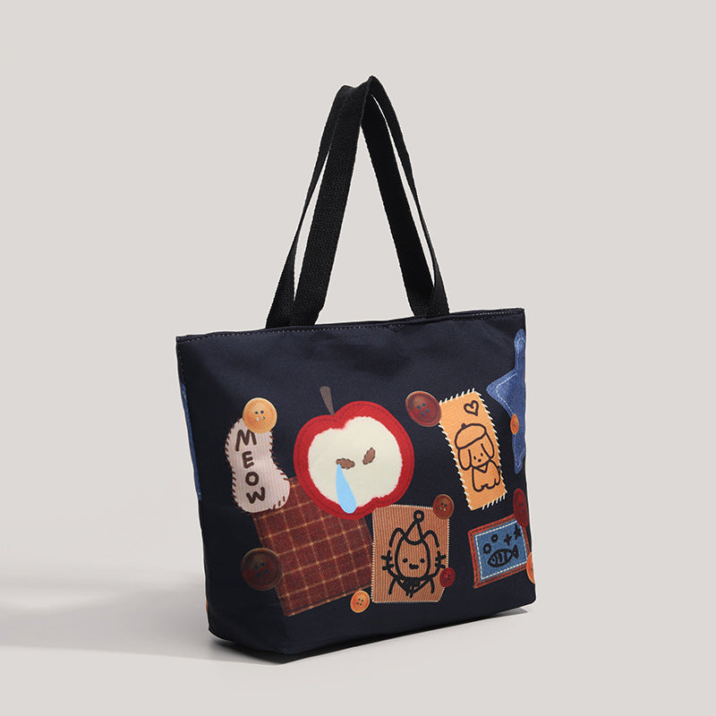 Sarah Express Printed Canvas Tote Bag Dark Blue