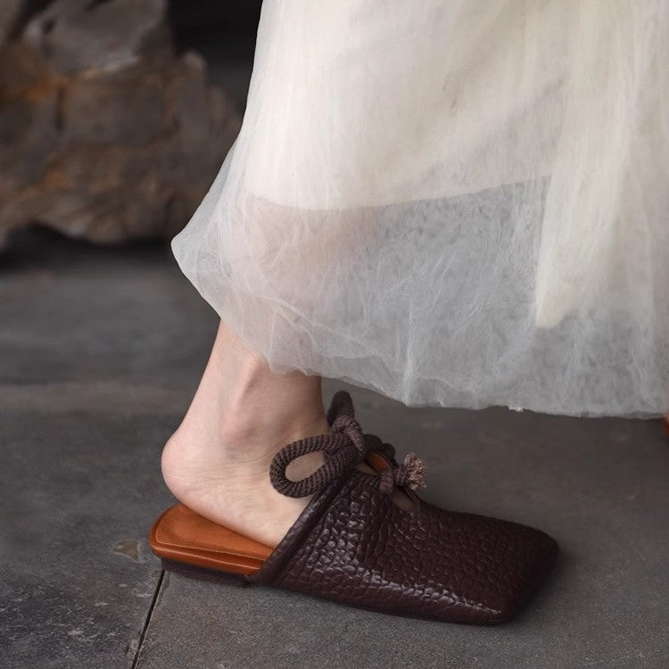 Sarah Express Square-Toe Retro Bow Tie Slide Sandals
