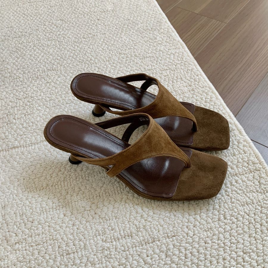 Sarah Express Retro Square Toe Thong Stiletto Sandals