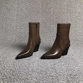 Sarah Express British Style Chunky Heel Pointed Boots Khaki