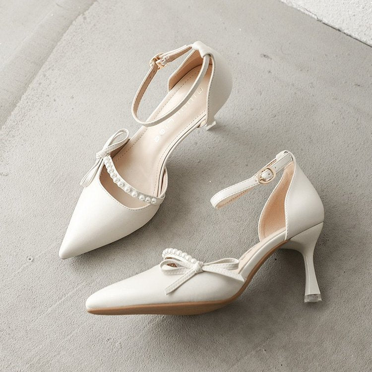 Sarah Express Pointed-Toe Stiletto Pumps with Pearl Strap