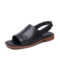 Sarah Express First-Layer Cowhide Peep-Toe Slingback Sandals Black