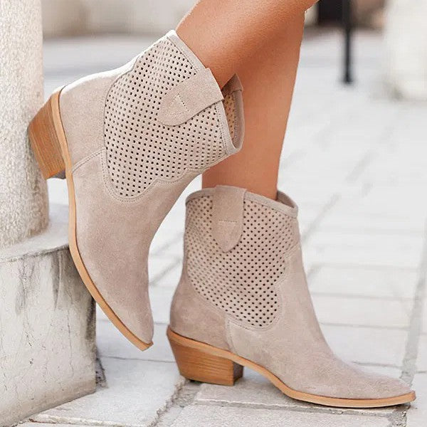 Sarah Express Embossed Suede Pointed Toe Ankle Boots