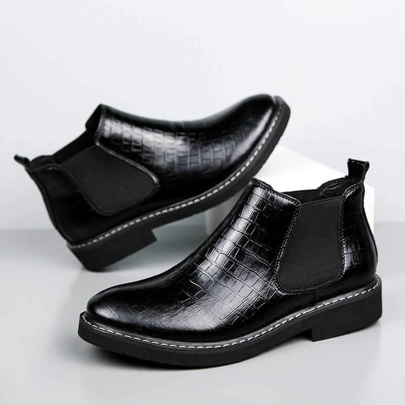 Sarah Express Men's Crocodile Pattern Leather Chelsea Boots