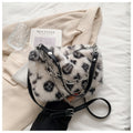 Sarah Express Leopard Print Plush Chain Shoulder Bag White