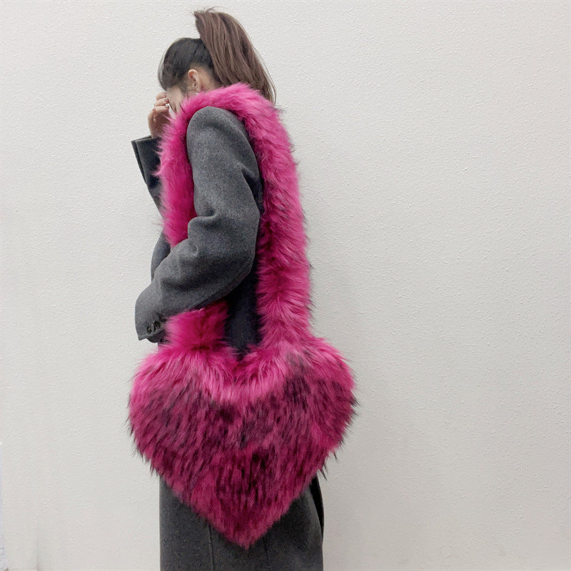 Sarah Express Plush Heart Shaped Shoulder Messenger Bag