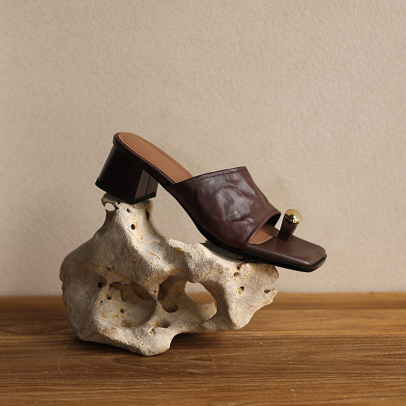 Sarah Express Lambskin Square Toe Block Heel Mules