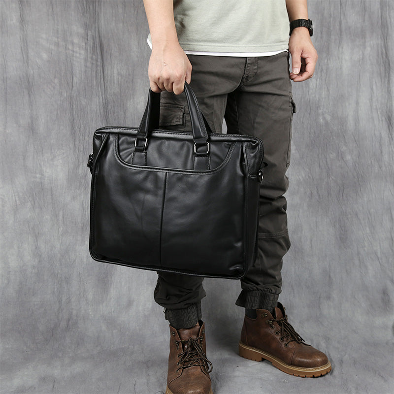 Sarah Express Structured Leather Laptop Briefcase