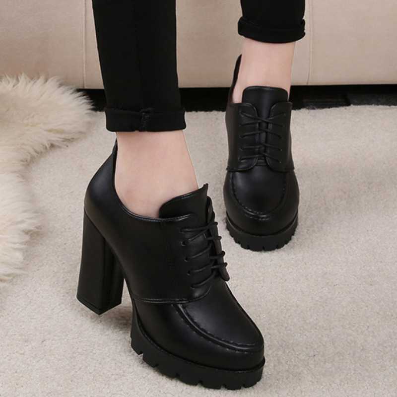Sarah Express Lace Up Platform Thick Heel Shoes Black 10cm