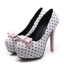 Sarah Express Polka Dot Bow Stiletto High Heels White