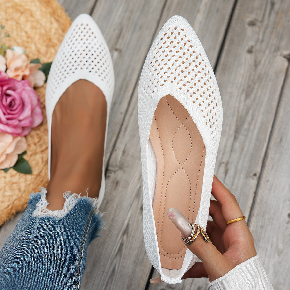 Sarah Express Pointed-Toe Flyknit Slip-On Loafer Flats