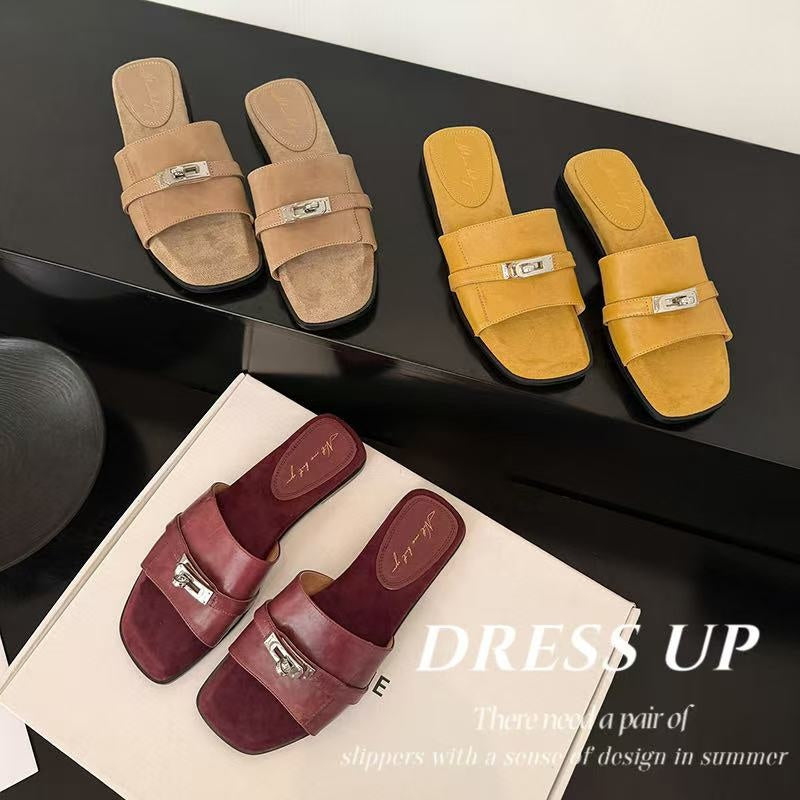 Sarah Express Handmade Full-Grain Leather Buckle Slide Sandals