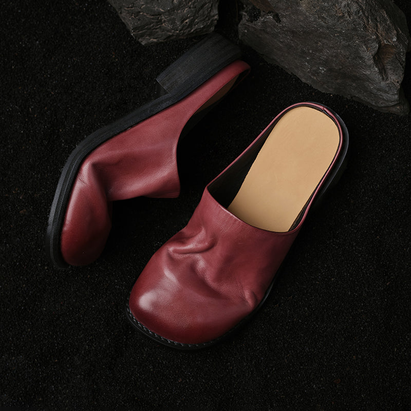 Sarah Express Washed Cowhide Leather Mule Slides