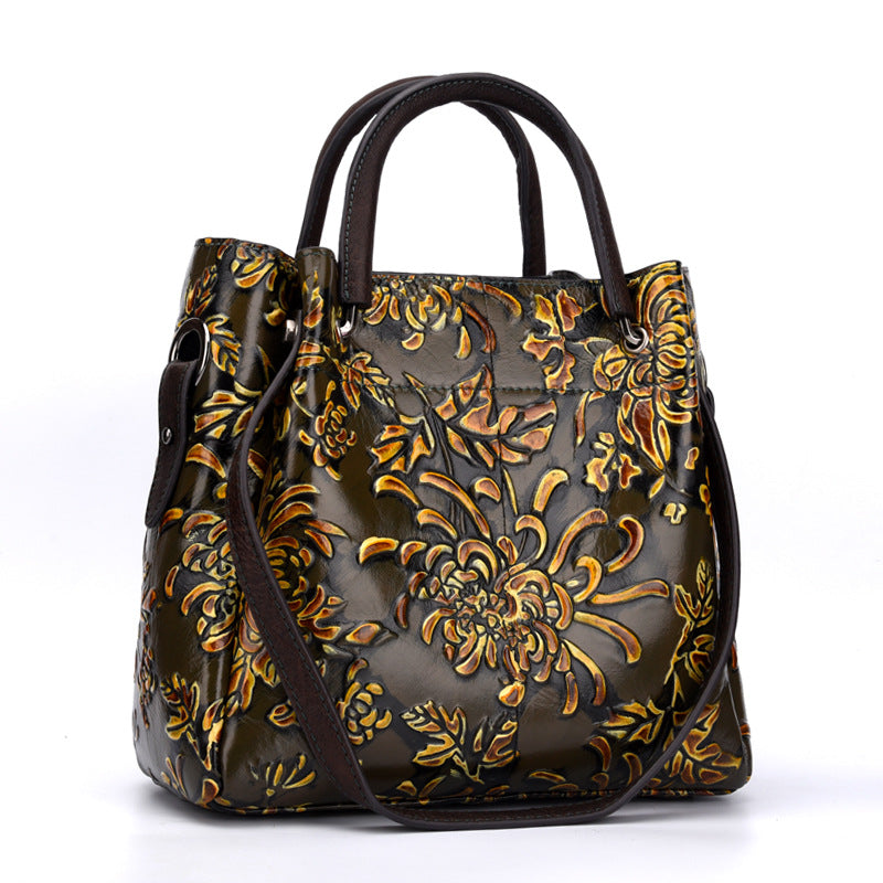 Sarah Express Embossed Floral Leather Handbag