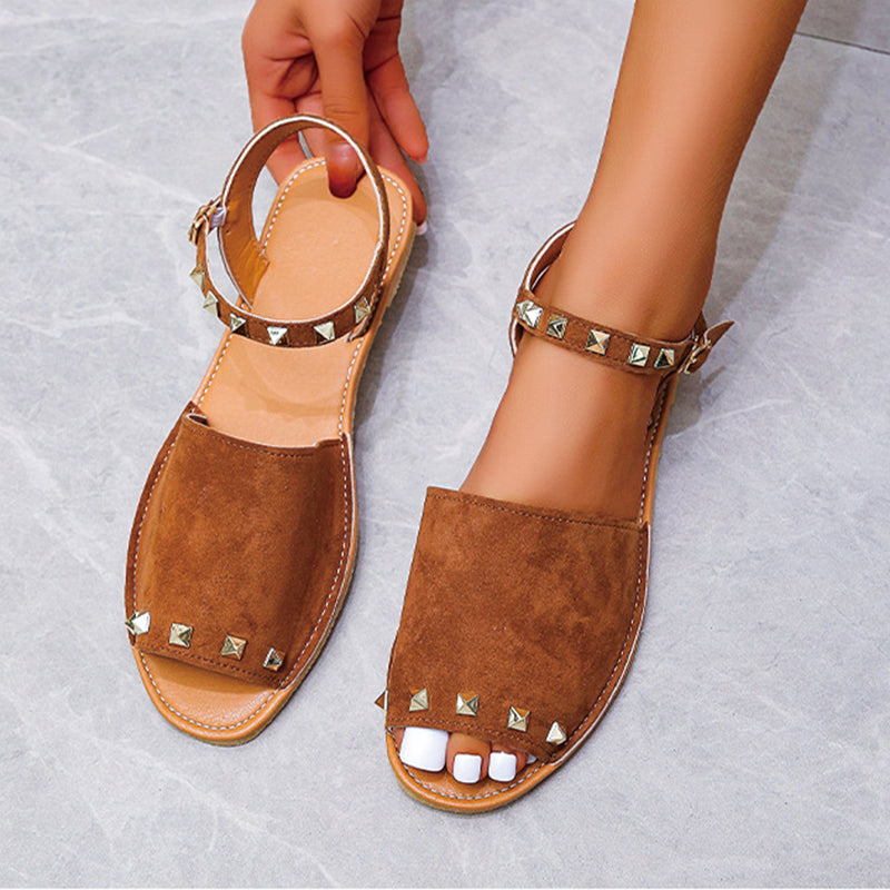 Sarah Express Women's Rivet Detail Flat Roman Sandals