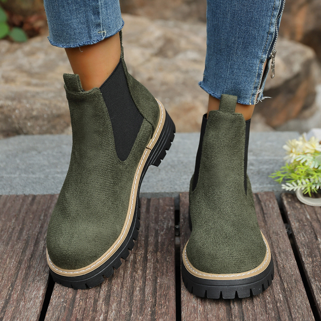 Sarah Express Women's Round Toe Square Heel Slip-On Boots