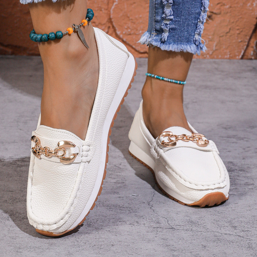 Sarah Express Women's Metal Chain Slip-On Flat Loafers