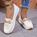 Sarah Express Women's Metal Chain Slip-On Flat Loafers White
