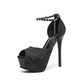 Sarah Express Glittery Platform Sandals With Ankle Strap Black 14cm