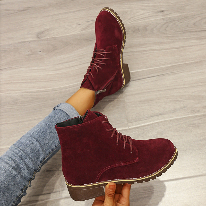 Sarah Express Round Toe Suede Martin Boots Red