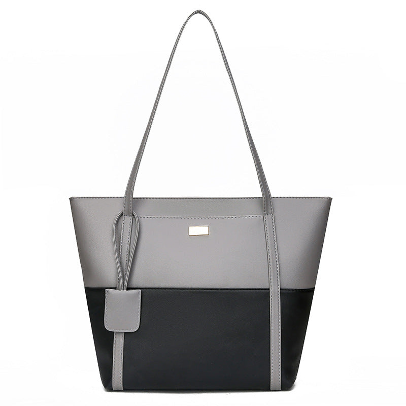 Sarah Express Large Capacity Patchwork PU Leather Tote Black