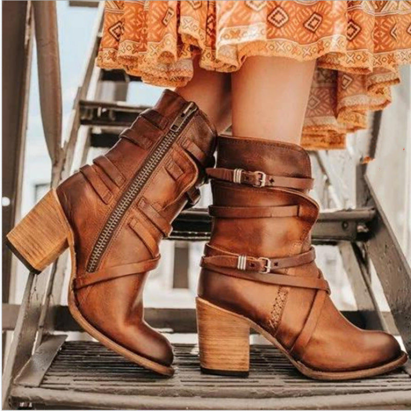 Sarah Express Retro Chunky Heel Ankle Boots