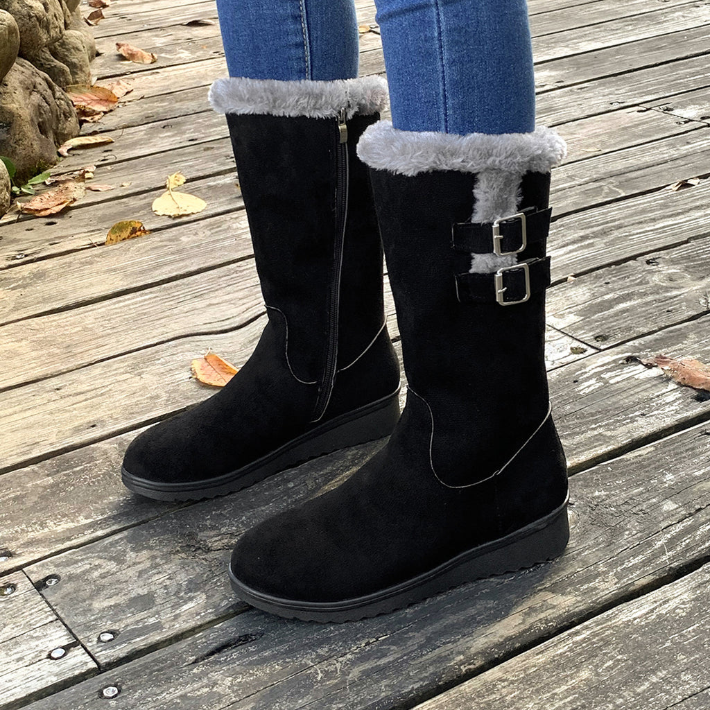 Sarah Express Fleece Lined Mid Calf Wedge Boots