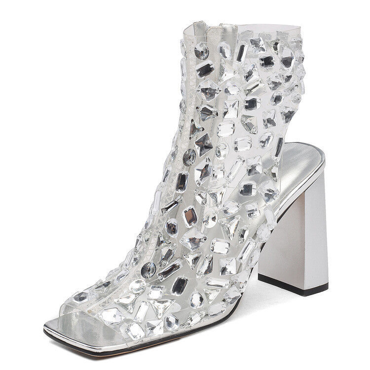 Sarah Express Rhinestone Embellished Open Toe Ankle Boots