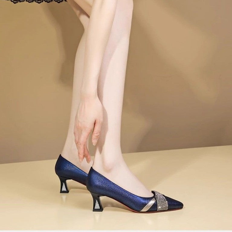 Pointed-Toe Chunky Heel Slip-On Pumps – heel profile alternate view 3