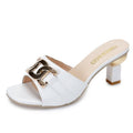 Sarah Express Metal Buckle Peep Toe Block Mules White