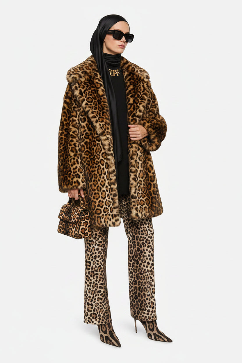 Sarah Express Leopard Print Knee-High Satin Stretch Boots