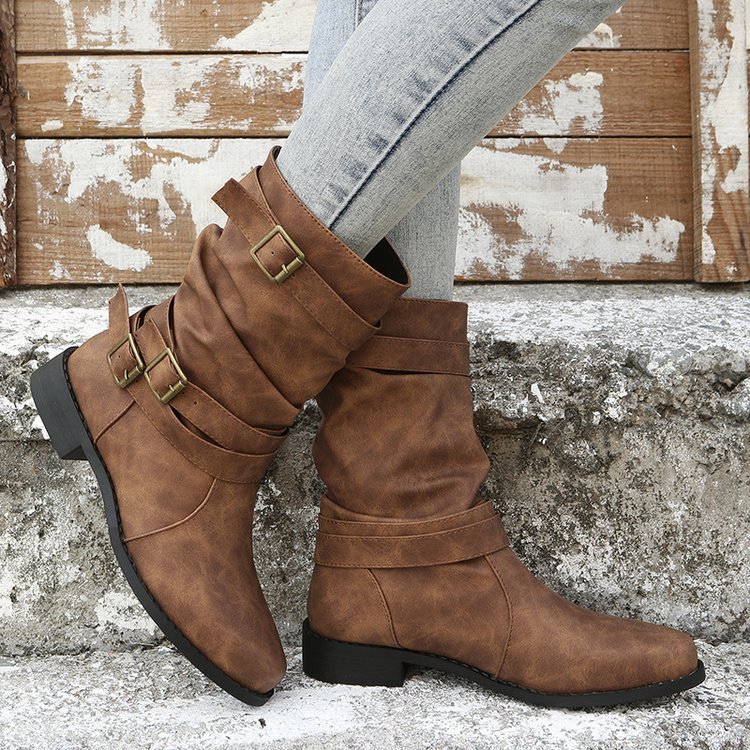 Sarah Express Vintage Buckle Combat Boots