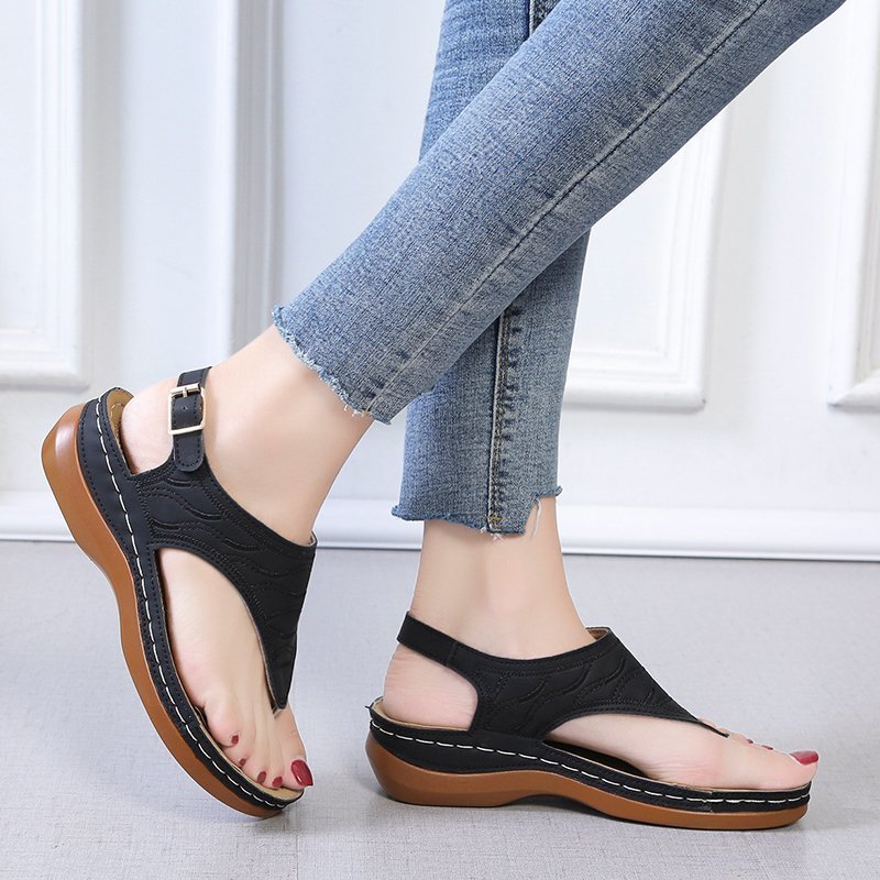 Sarah Express Casual Wedge Heel Buckle Strap Sandals