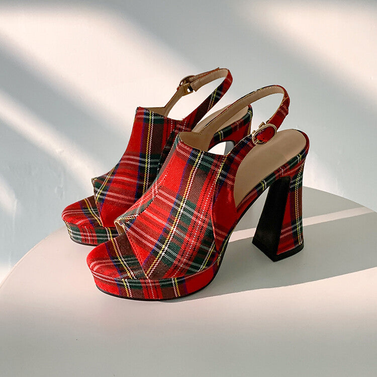 Sarah Express Peep Toe Platform Heels With Buckle Red