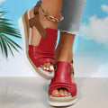 Sarah Express Peep Toe Wedge Sandals With Buckle Red