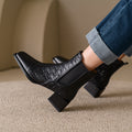 Sarah Express Woven Square-Toe Chunky-Heel Ankle Boots Black Single Liner