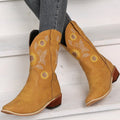 Sarah Express Embroidered Sunflower Western Martin Boots Brown