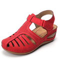 Sarah Express Retro Round-Toe Platform Wedge Sandals Red