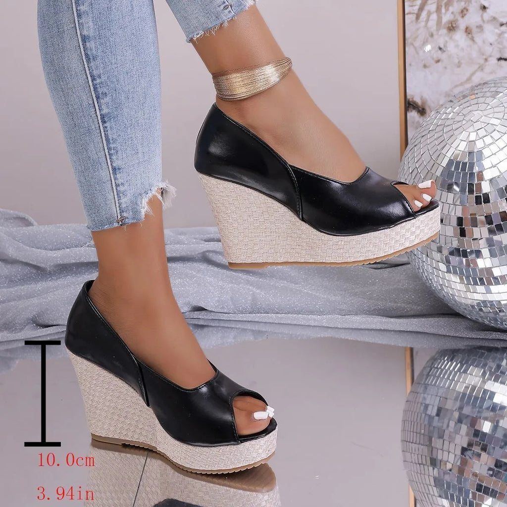 Sarah Express Platform Peep-Toe High Heel Sandals Black