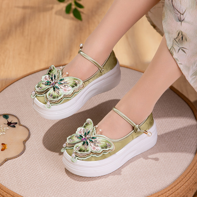 Sarah Express Embroidered Butterfly Platform Mary Jane Flats
